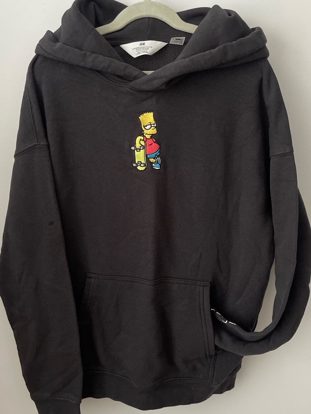 H&M Black Kids hooded sweatshirt with Embroidered Bart Simpson Skate Character